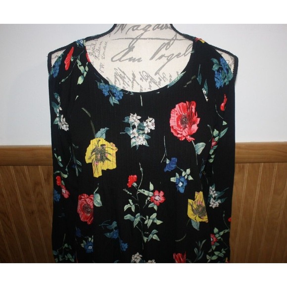 Old Navy Black Floral Cold Shoulder Dress with Pleated Bodice SzXL Keyhole - Picture 2 of 10